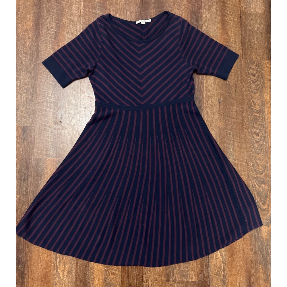 Boden Size 12 Wool Cotton Striped Sweater Knit Fit & Flare Midi Dress